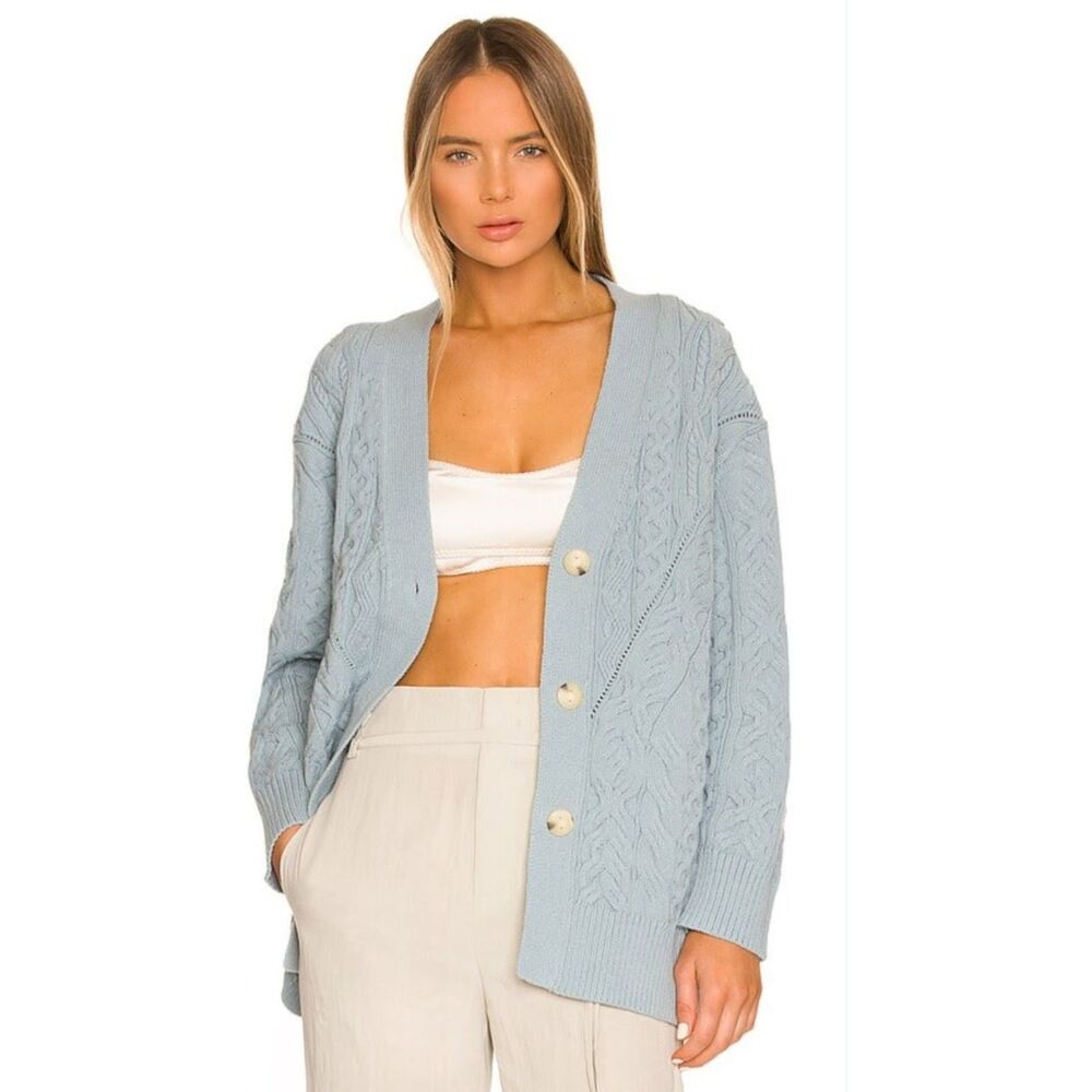 VINCE Avan Cable Knit Cardigan Oversized Slouchy Heavy Classic Preppy Coastal XS